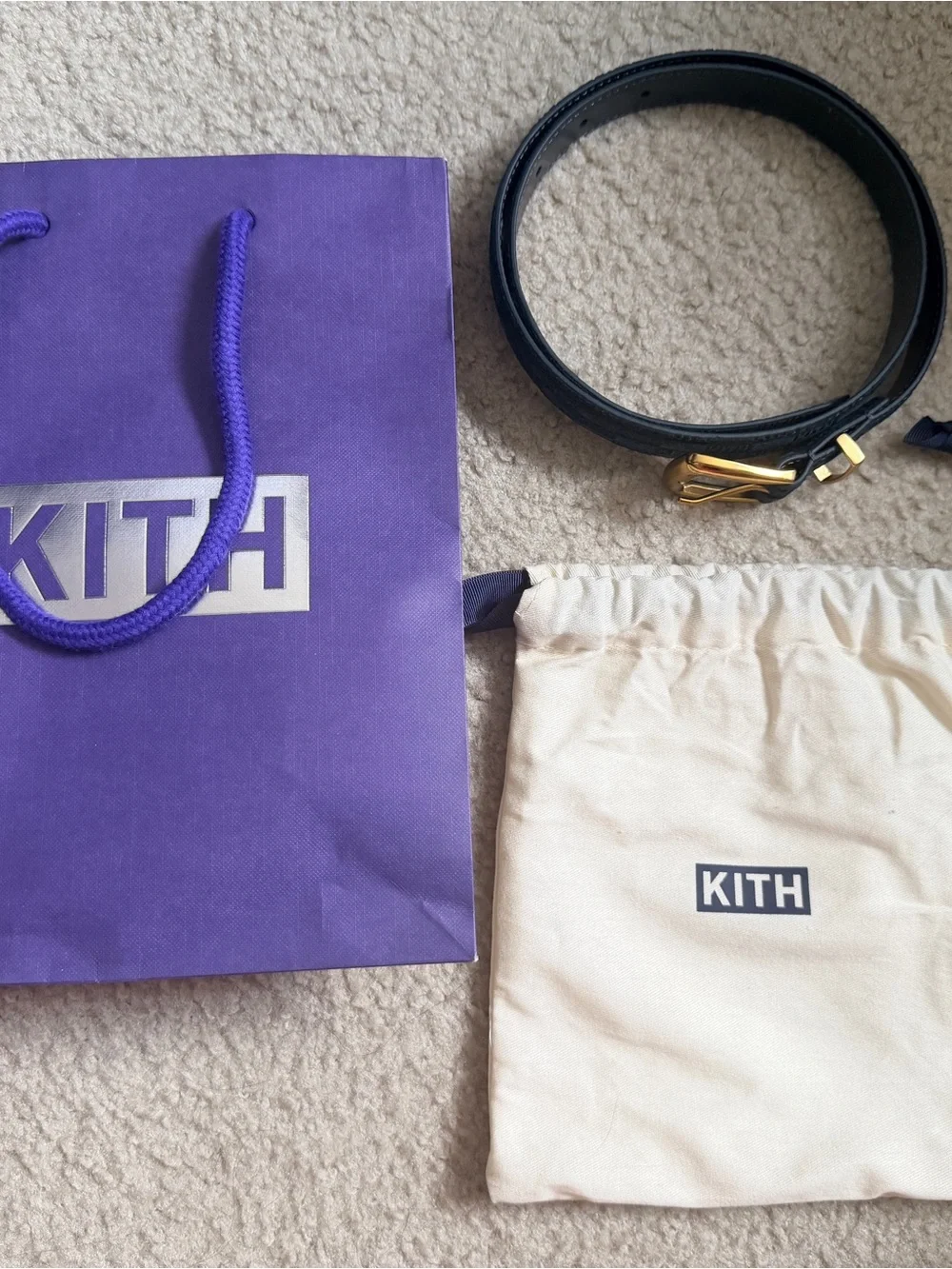 New Kith Monogram Suede Leather Belt - Teal Green with Gold Buckle
